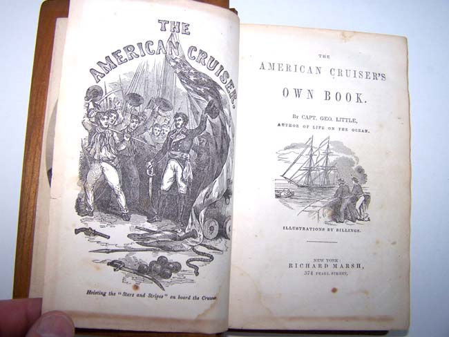  A rare 19th century carved Wood Three Piece Book Cover for "The American Cruisers Own Book" by Capt. George Little, 1846. — image 5